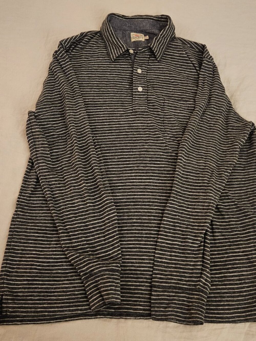 Faherty Brand Striped Knit Polo Shirt XL Gray Cream